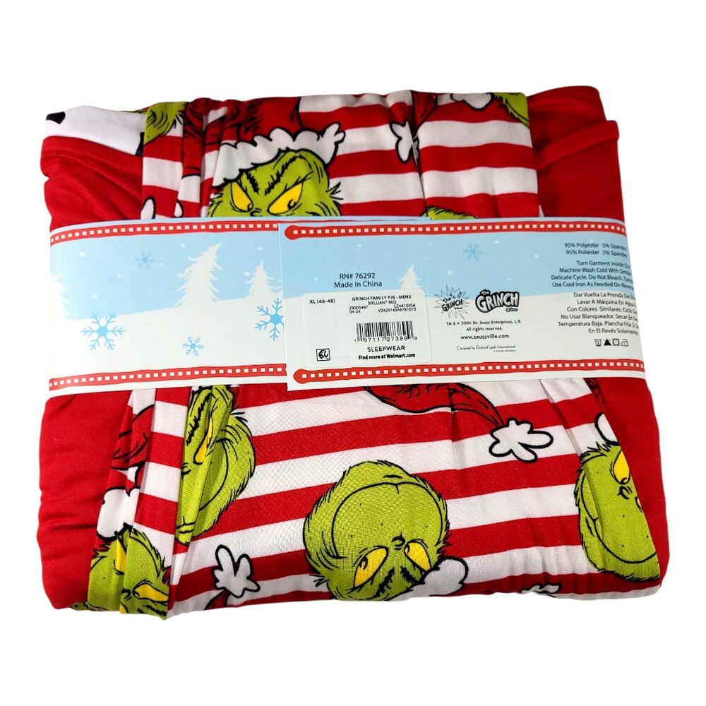 NEW The Grinch Men's 2 Pc Pajama Set Christmas Sleepwear Pants/ Shirt XL NWT - Picture 5 of 6